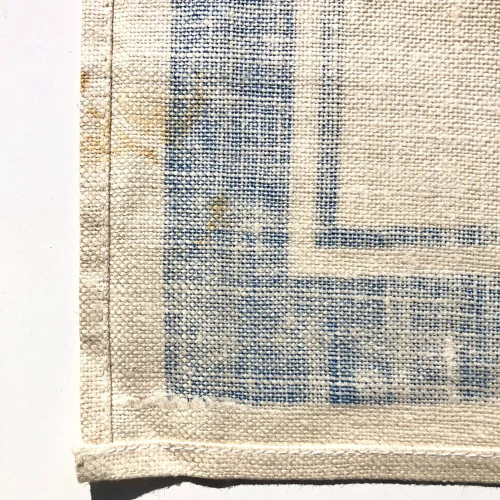 vintage Linen Napkins Cream with Blue Border 1950's set of 4 AS IS with stains
